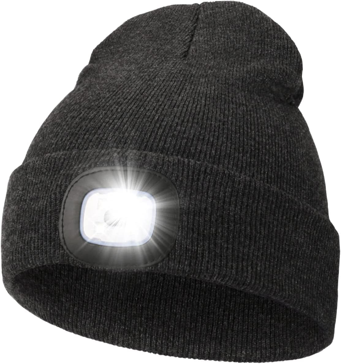 Unisex Rechargeable LED Beanie Hat,  Hands-Free Light, Adjustable Brightness & Warm Winter Knit Cap