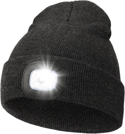 Unisex Rechargeable LED Beanie Hat,  Hands-Free Light, Adjustable Brightness & Warm Winter Knit Cap