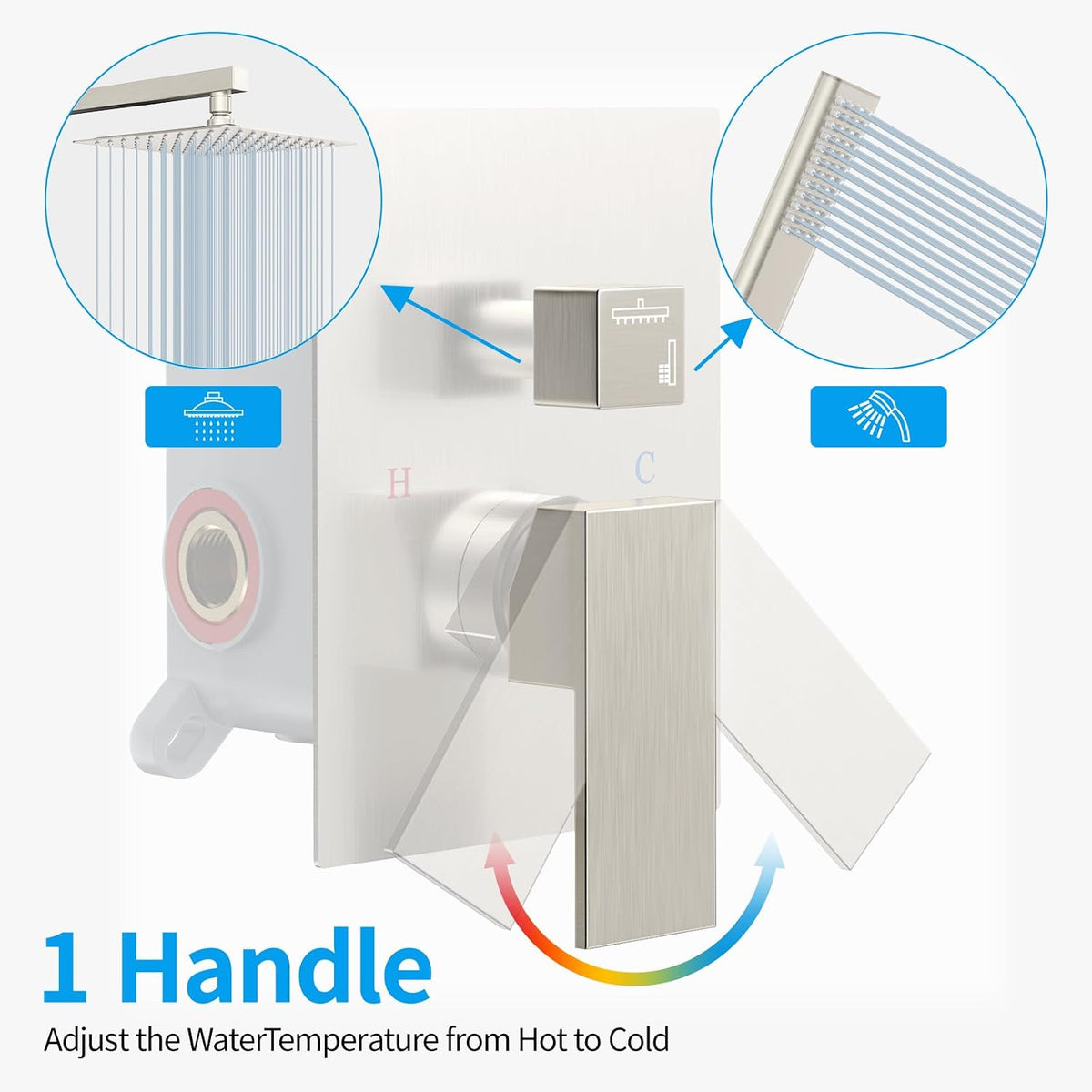 Brushed Nickel Rainfall Shower System , 10-Inch Rain Shower Head with Handheld Sprayer, Mixer Valve & Complete Shower Set