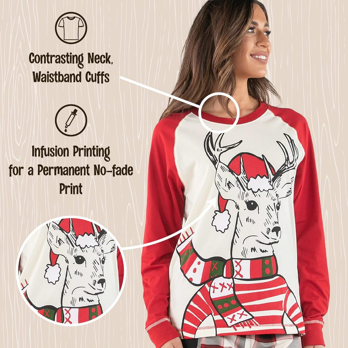 Women's Cotton Pajama Set , Cute Long-Sleeve Sleep Top & Drawstring Lounge Pants