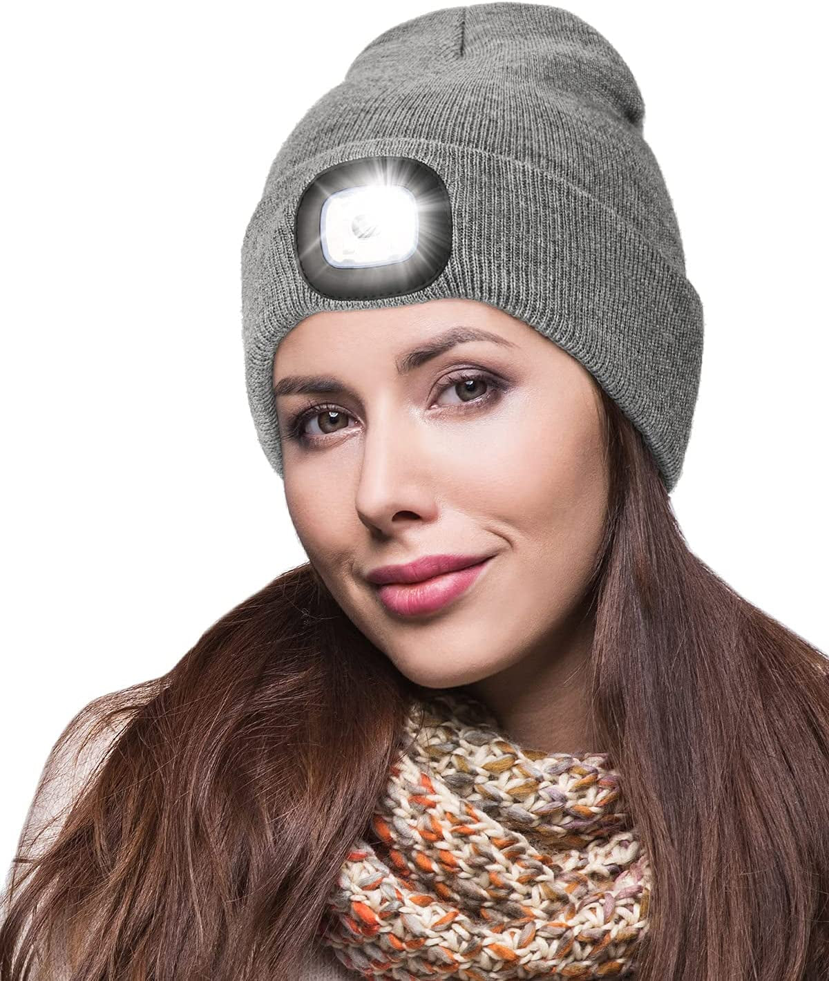 Unisex Rechargeable LED Beanie Hat,  Hands-Free Light, Adjustable Brightness & Warm Winter Knit Cap