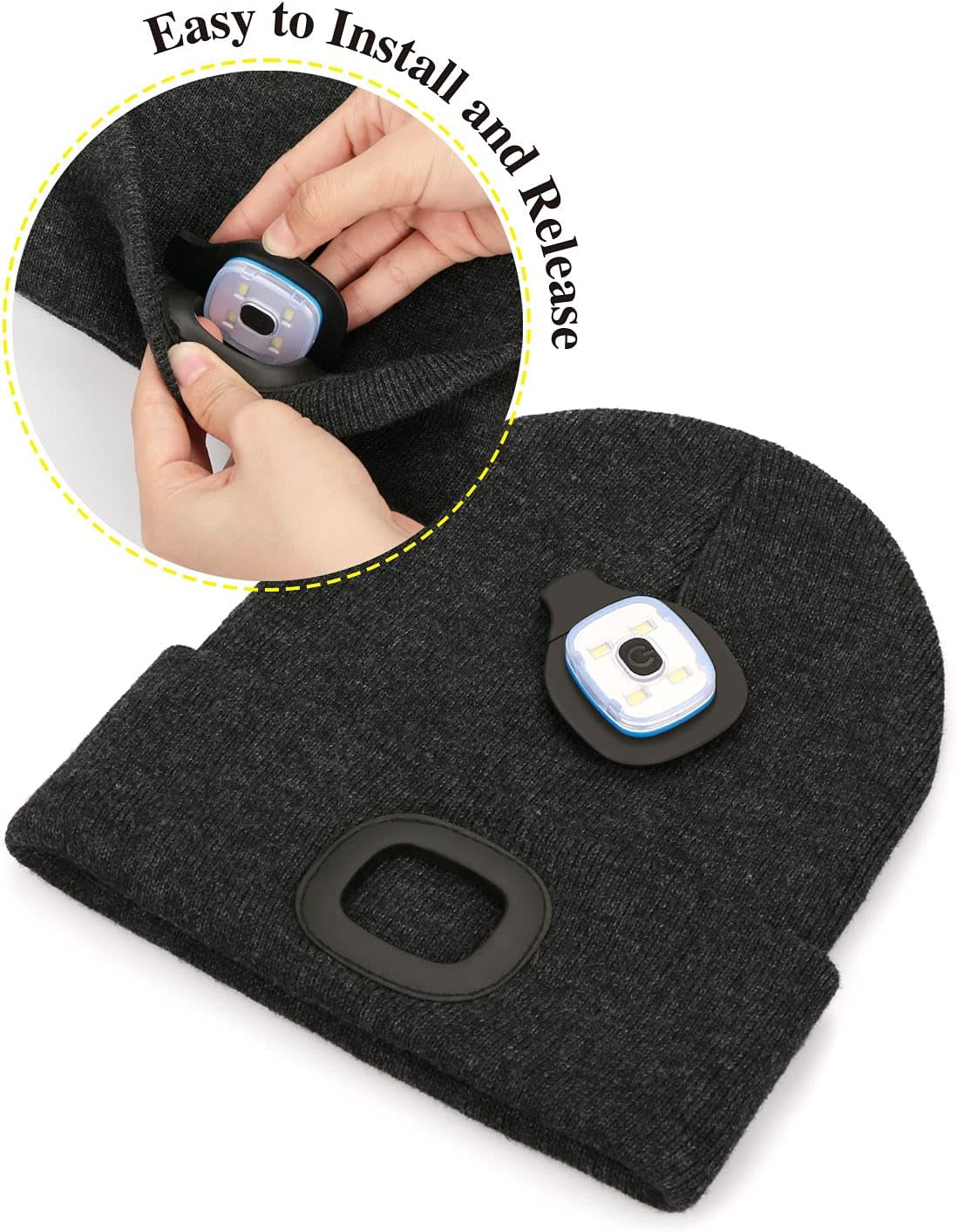 Unisex Rechargeable LED Beanie Hat,  Hands-Free Light, Adjustable Brightness & Warm Winter Knit Cap